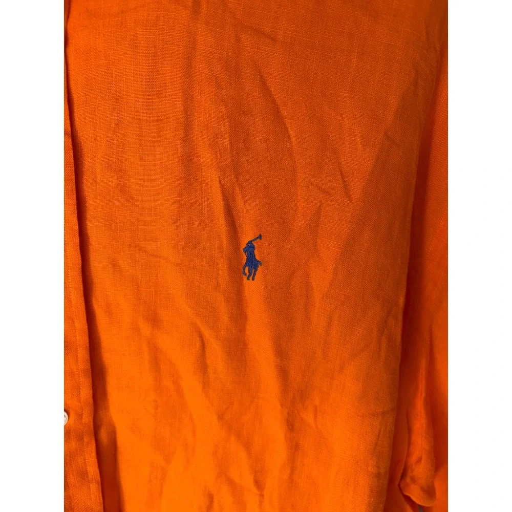 Polo Ralph Lauren Blake Orange 100% Linen Short Sleeve Button Down Shirt Mens XL